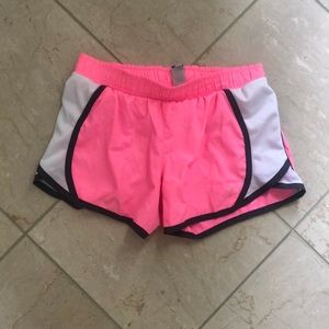 Pink, grey, and white workout shorts